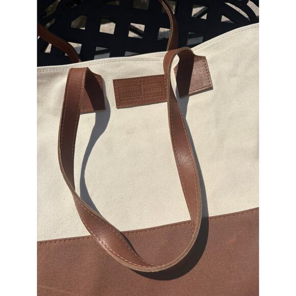 Monte & Coe Brown Organic Cotton Canvas Tote Bag Leather Handles - Picture 4 of 8